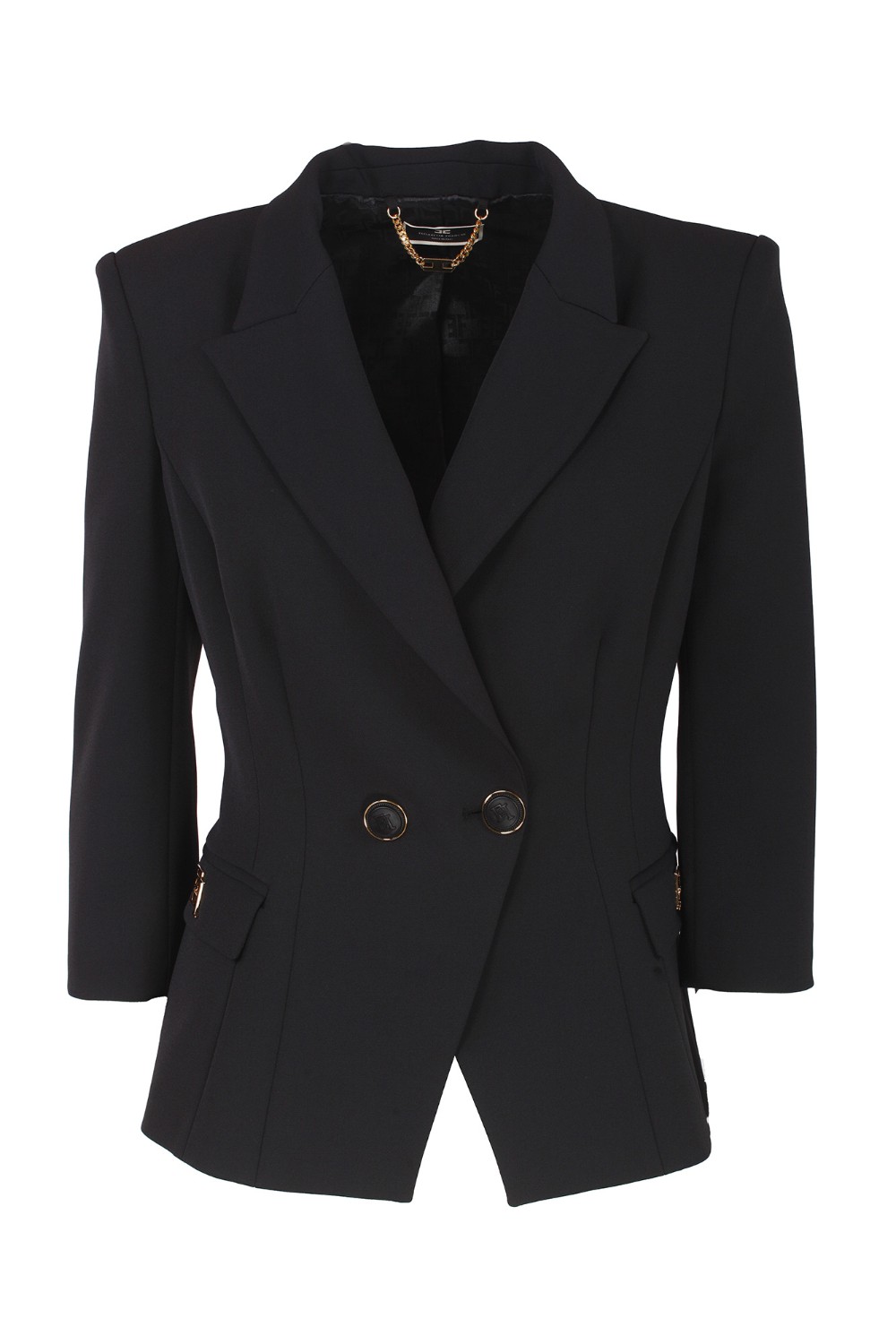 shop ELISABETTA FRANCHI  Giacca: Elisabetta Franchi giacca doppiopetto in crêpe placca logo.
Giacca doppiopetto in doppio crêpe con tasche frontali con pattina e placca logo in metallo dorato. 
È caratterizzata da revers a lancia e maniche a 3/4.
Fodera in raso monogram.
Bottoni in tinta.
Accessorio in metallo dorato.
Composizione: 96% Poliestere 4% Elastan.
Fabbricato in Italia.. GIT6141E2-110 number 1661202